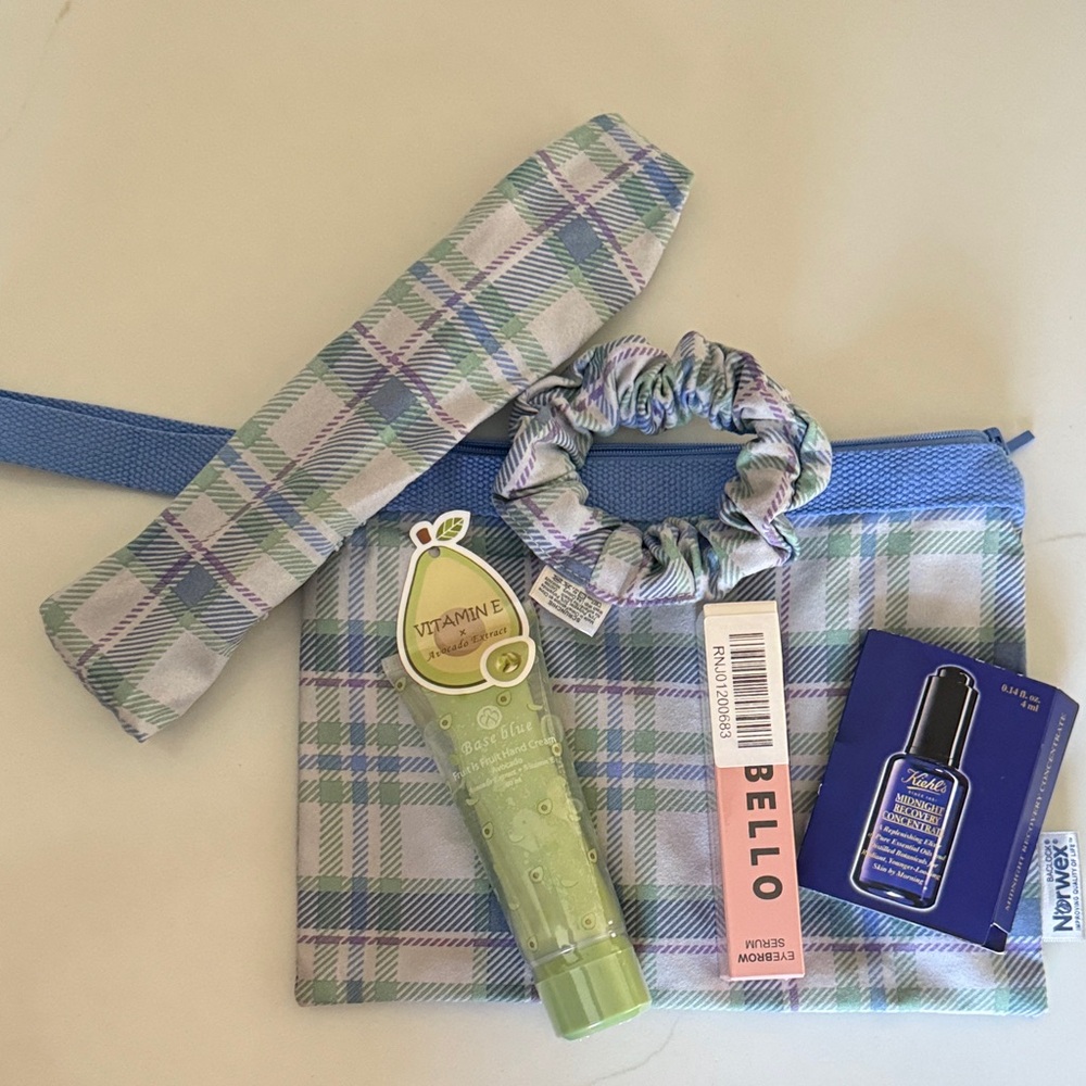 Plaid Skincare Bag Set - Blue and Green 2/$28
